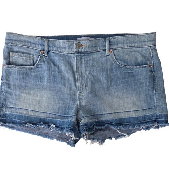 Womens Distressed Stretch Cut-Off Booty Denim Shorts 32 Grunge Frayed Dip Hem - Picture 3 of 6